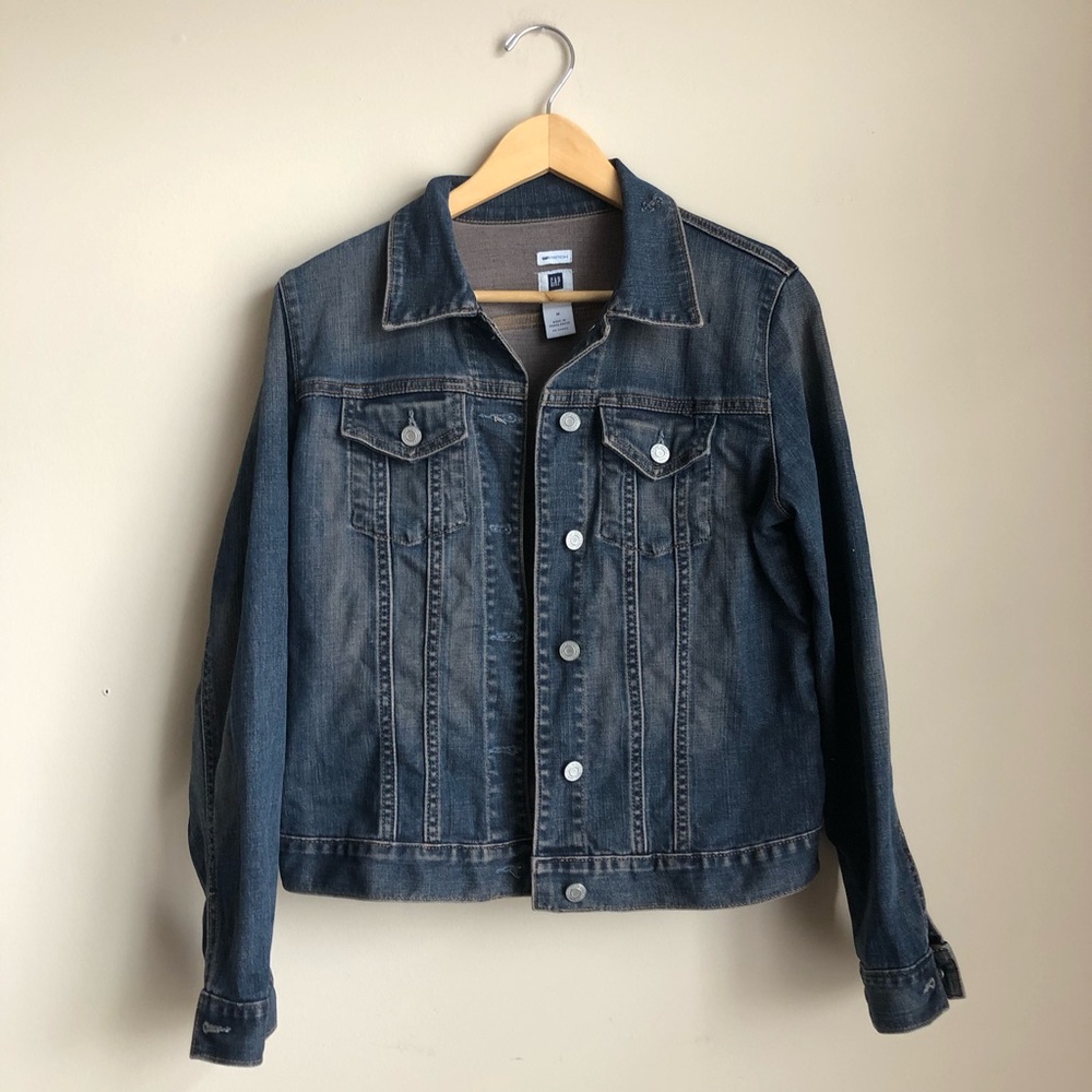 Gap Distressed Medium Wash Denim Jacket